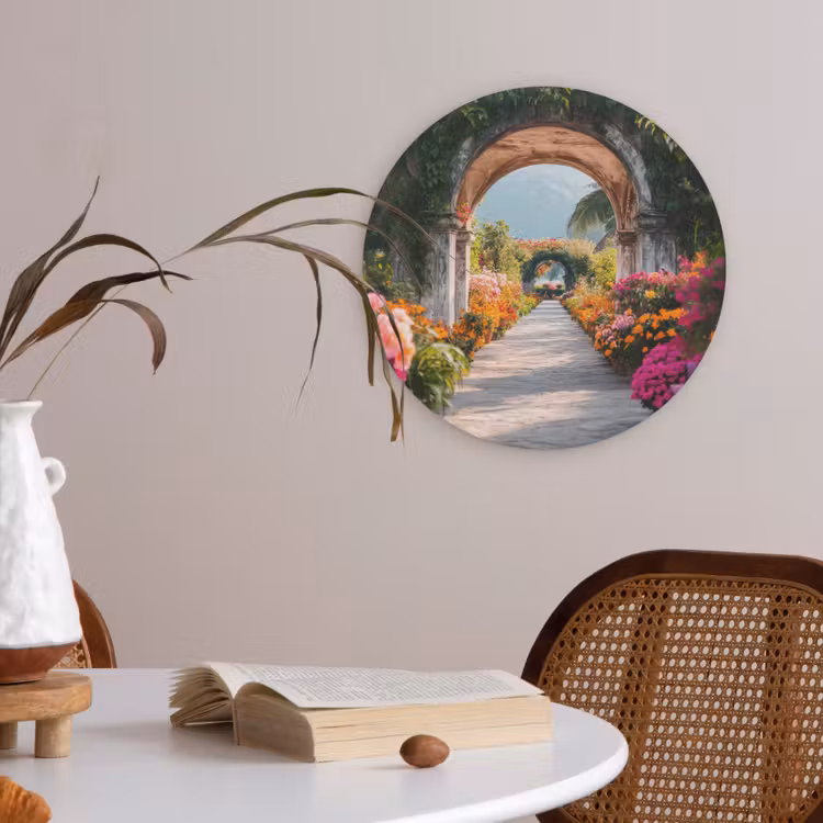 Doorkijk - Bloemen - Tropisch - Kleurrijk Akoestische PET Vilt - Rond klein -sfeer3