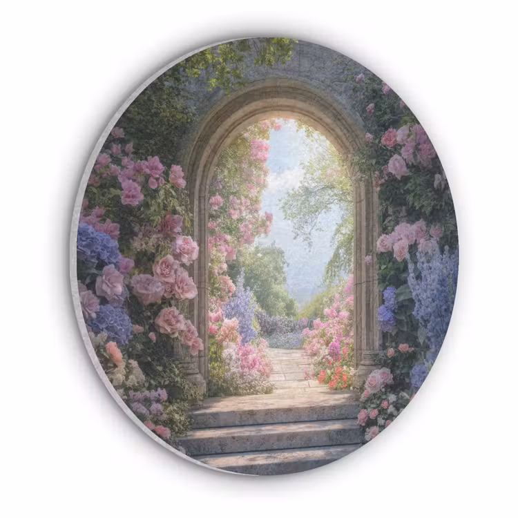 Doorkijk - Rozen - Vintage - Bloemen Akoestische PET Vilt - Rond klein -3d