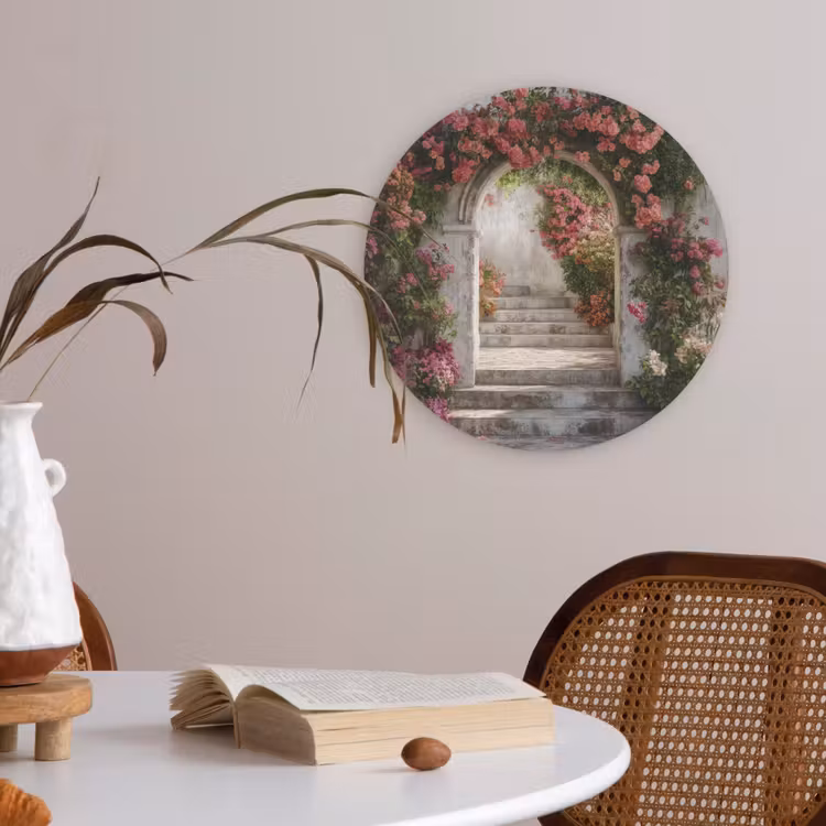 Doorkijk - Rozen - Vintage - Poort Akoestische PET Vilt - Rond klein -sfeer3