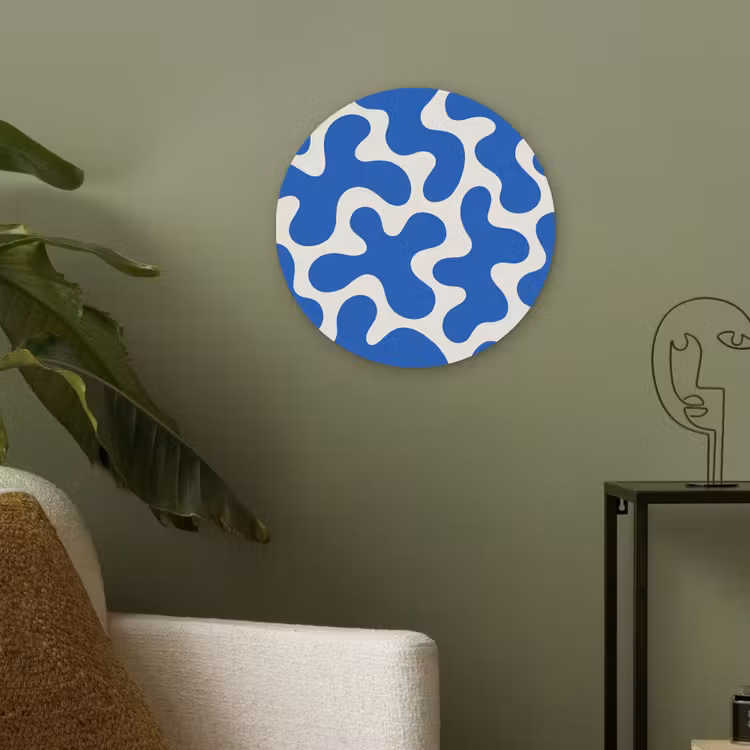 Vormen - Abstract - Blauw - Golven Akoestische PET Vilt - Rond klein -sfeer2