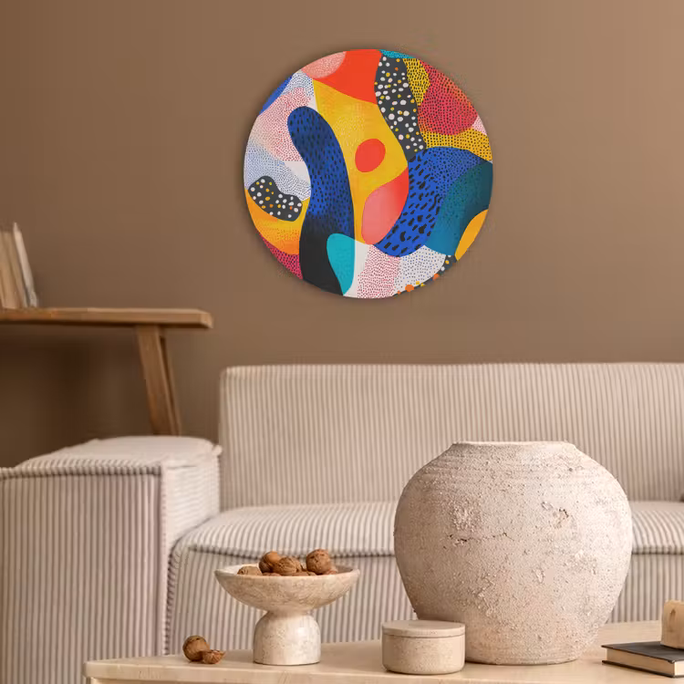 Vormen - Abstract - Stippels - Blauw Akoestische PET Vilt - Rond klein -sfeer1