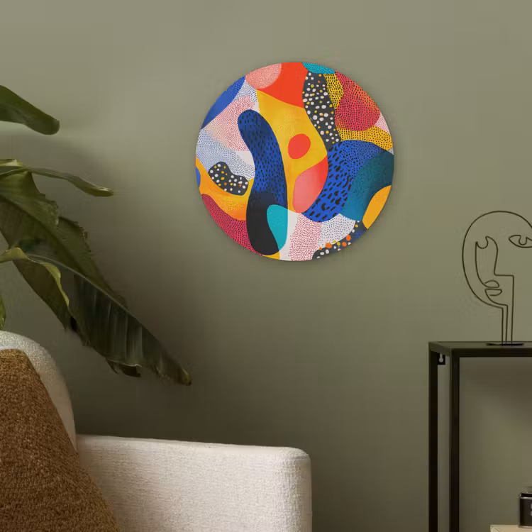 Vormen - Abstract - Stippels - Blauw Akoestische PET Vilt - Rond klein -sfeer2