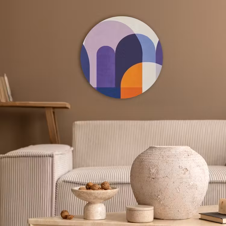 Vormen - Abstract - Grafisch - Oranje Akoestische PET Vilt - Rond klein -sfeer1
