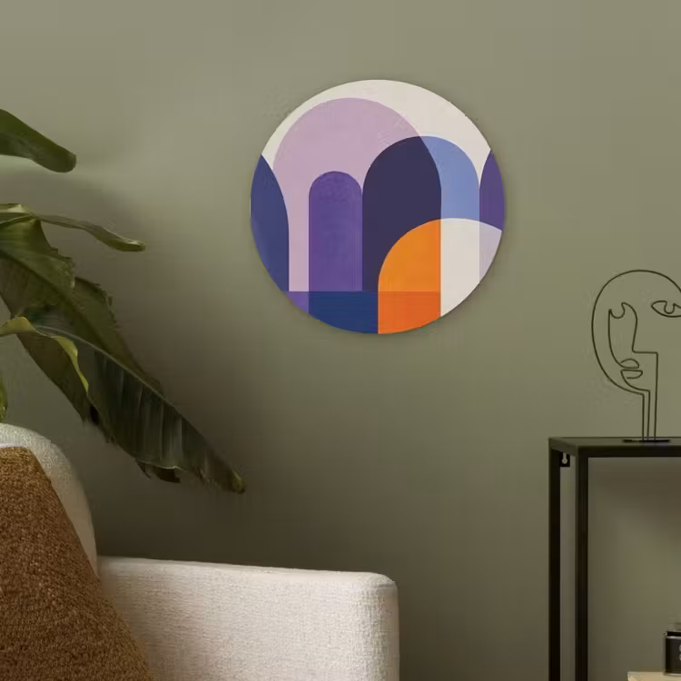 Vormen - Abstract - Grafisch - Oranje Akoestische PET Vilt - Rond klein -sfeer2