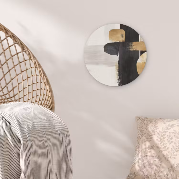 Vormen - Penseelstreken - Abstract - Goud Akoestische PET Vilt - Rond klein -sfeer4