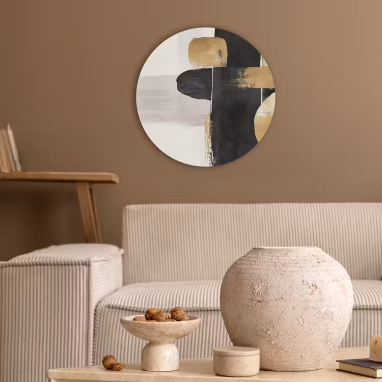 Vormen - Penseelstreken - Abstract - Goud Akoestische PET Vilt - Rond klein -sfeer1