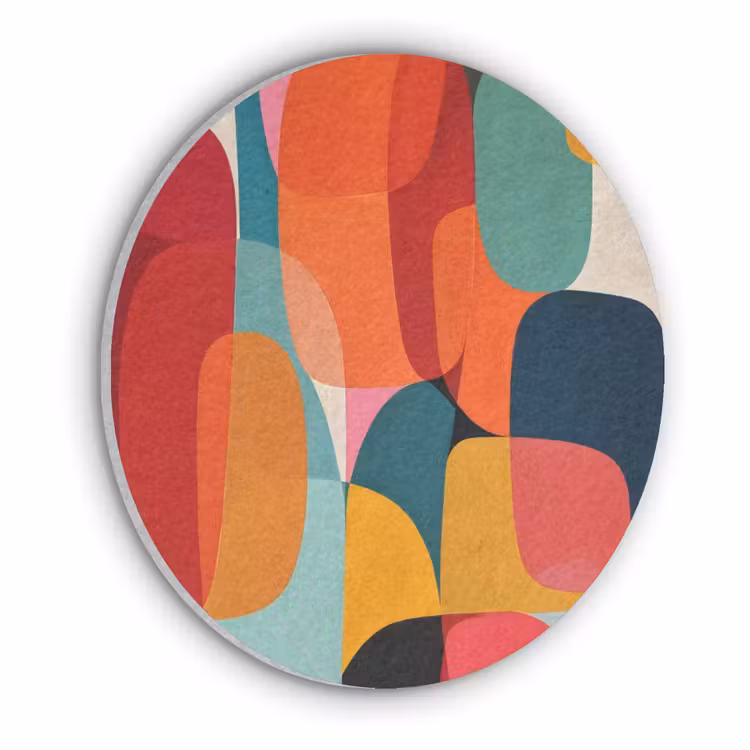 Vormen - Kleurrijk - Abstract - Vlakken Akoestische PET Vilt - Rond klein -3d
