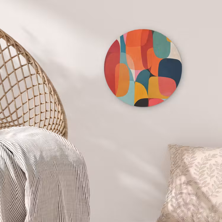 Vormen - Kleurrijk - Abstract - Vlakken Akoestische PET Vilt - Rond klein -sfeer4