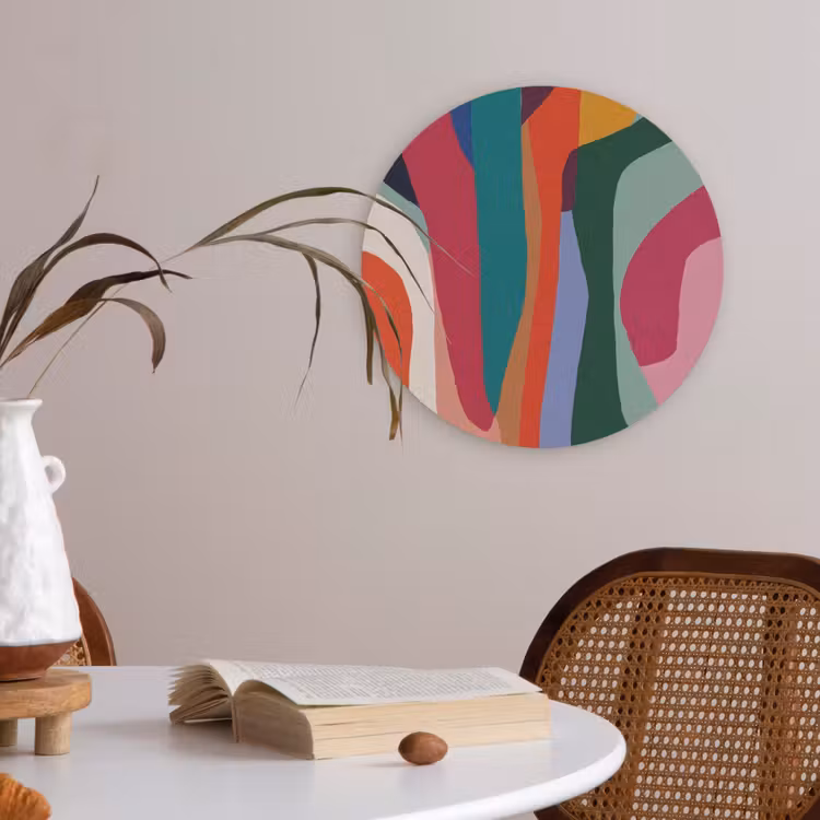 Vormen - Bochten - Kleurrijk - Abstract Akoestische PET Vilt - Rond klein -sfeer3