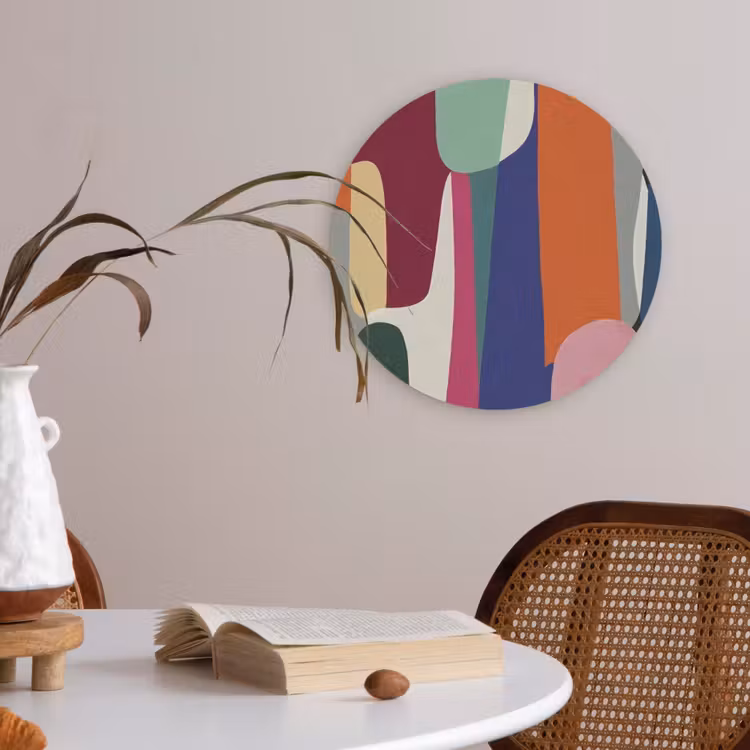 Vormen - Ritmisch - Kleuren - Abstract Akoestische PET Vilt - Rond klein -sfeer3
