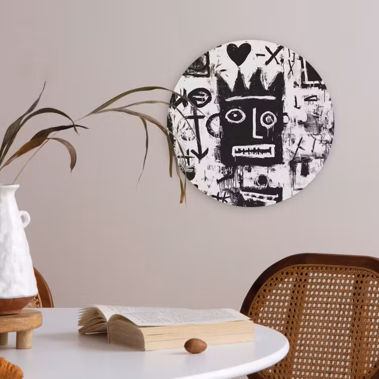 Vormen - Gezocht - Zwart - Abstract Akoestische PET Vilt - Rond klein -sfeer3