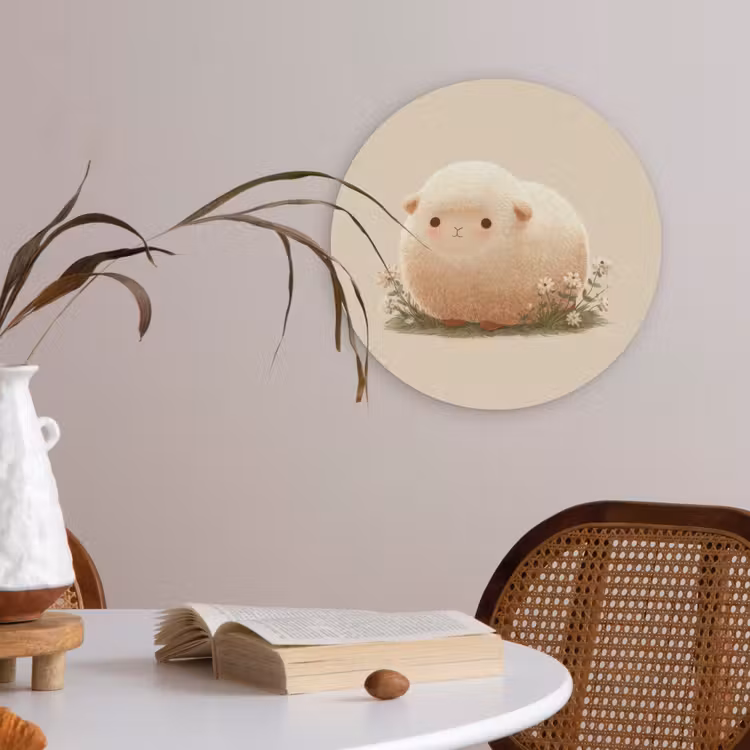 Schaap - Beige - Bloemen Akoestische PET Vilt - Rond klein -sfeer3
