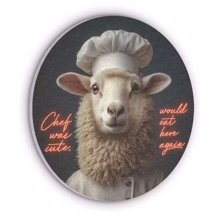 Schaap - Kokskleding - Neon - Quote Akoestische PET Vilt - Rond klein -3d