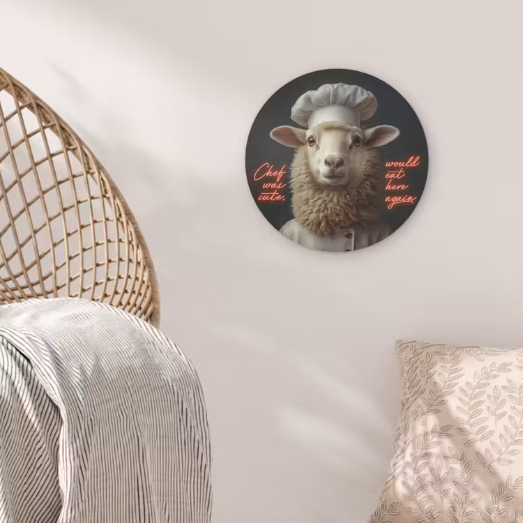 Schaap - Kokskleding - Neon - Quote Akoestische PET Vilt - Rond klein -sfeer4