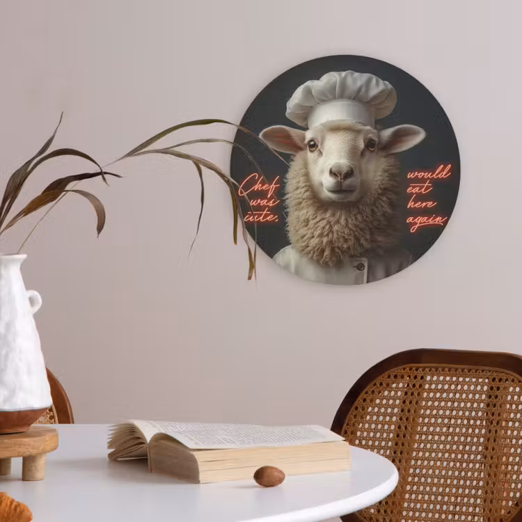 Schaap - Kokskleding - Neon - Quote Akoestische PET Vilt - Rond klein -sfeer3