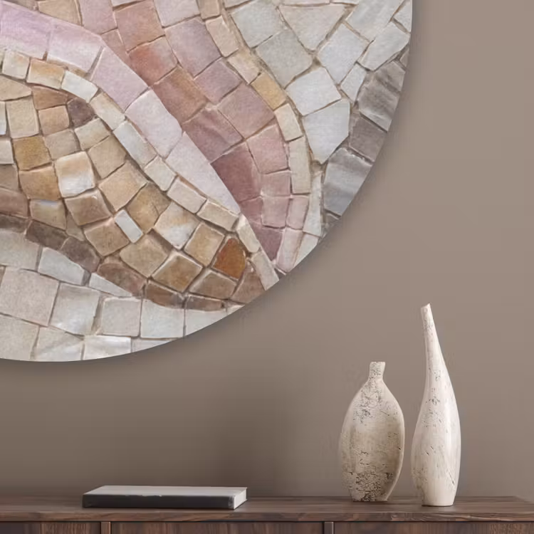 Schelp - Mozaïek - Zee - Beige - Modern Akoestische PET Vilt - Rond klein -sfeer5_closeup