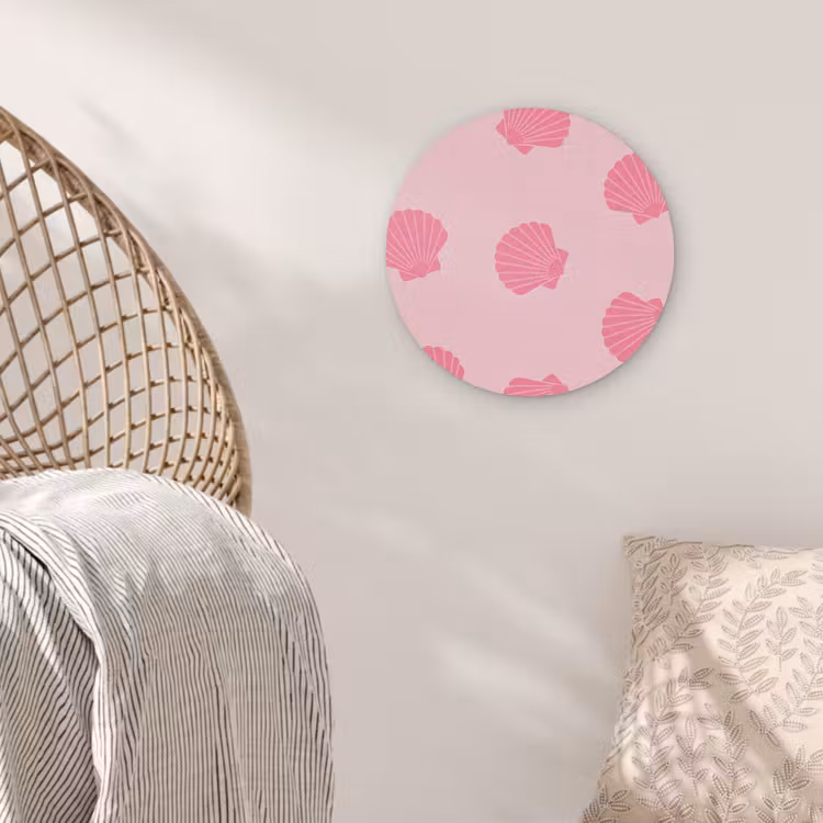 Schelp - Patroon - Zee - Modern - Roze Akoestische PET Vilt - Rond klein -sfeer4
