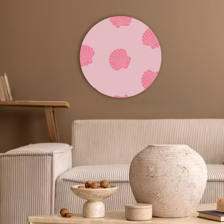 Schelp - Patroon - Zee - Modern - Roze Akoestische PET Vilt - Rond klein -sfeer1
