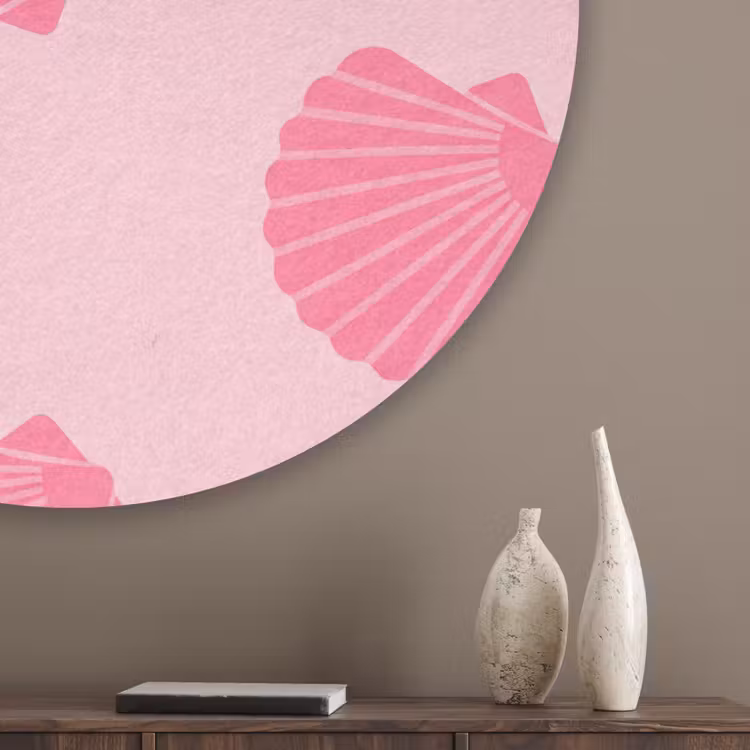 Schelp - Patroon - Zee - Modern - Roze Akoestische PET Vilt - Rond klein -sfeer5_closeup