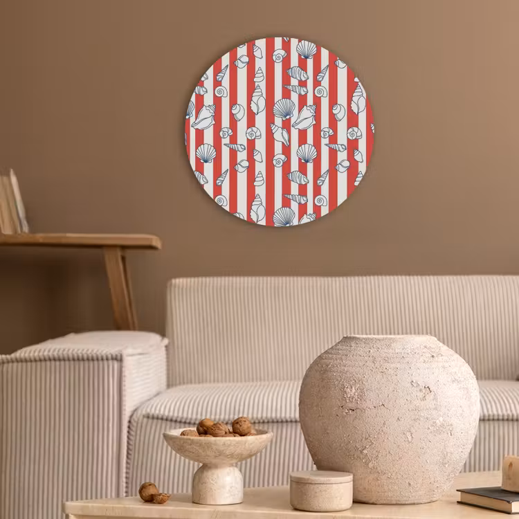 Schelp - Zeedieren - Zomer - Illustratie - Rood - Blauw Akoestische PET Vilt - Rond klein -sfeer1