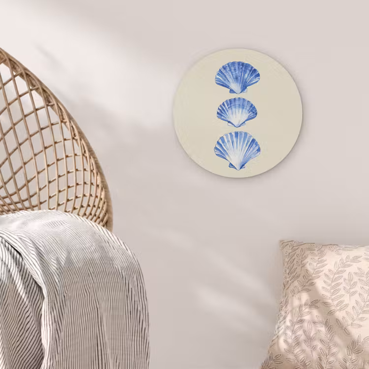 Schelpen - Blauw - Beige Akoestische PET Vilt - Rond klein -sfeer4
