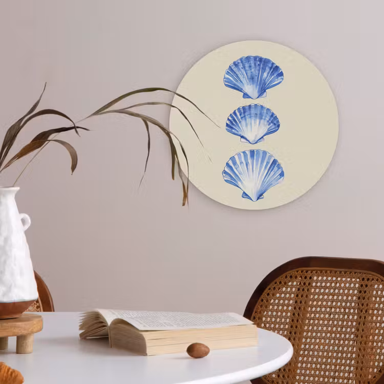 Schelpen - Blauw - Beige Akoestische PET Vilt - Rond klein -sfeer3