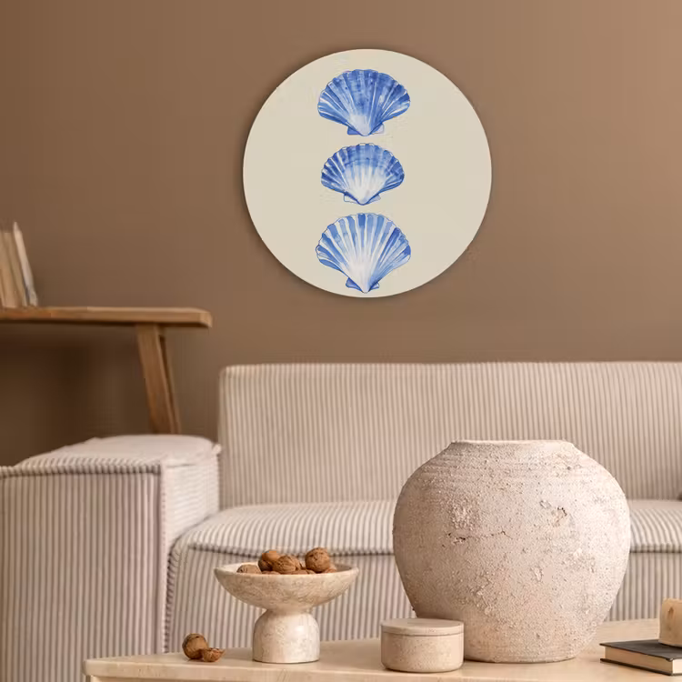 Schelpen - Blauw - Beige Akoestische PET Vilt - Rond klein -sfeer1