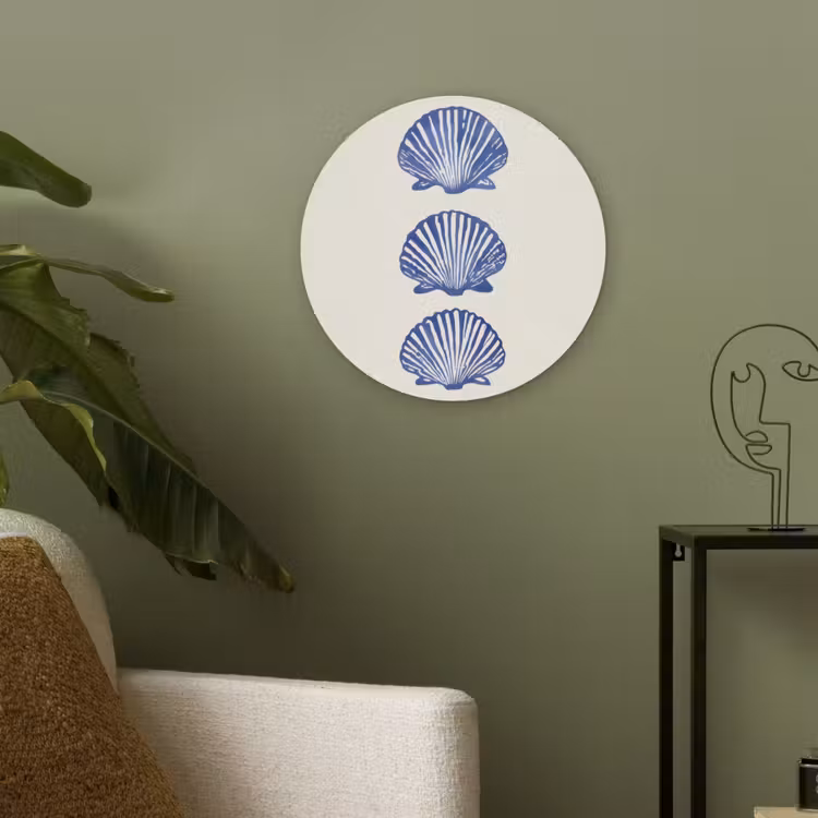 Schelpen - Blauw - Patroon Akoestische PET Vilt - Rond klein -sfeer2