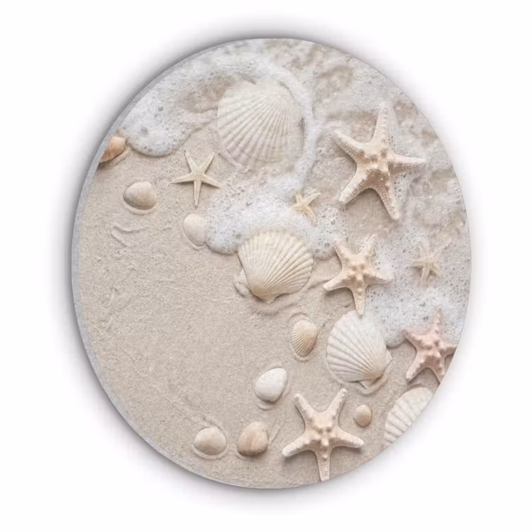 Schelpen - Zeesterren - Strand Akoestische PET Vilt - Rond klein -3d