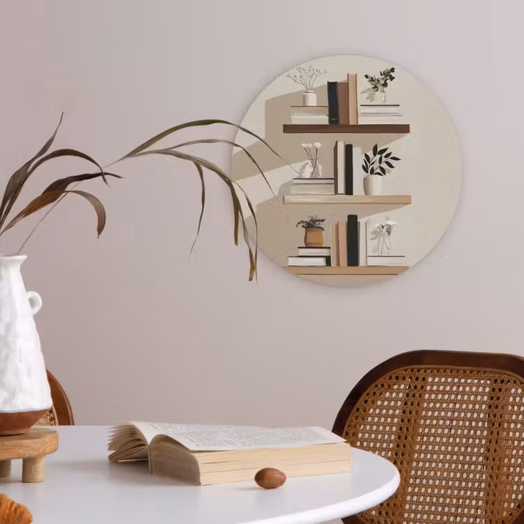 Plankjes - Boeken - Vaasjes - Planten Akoestische PET Vilt - Rond klein -sfeer3