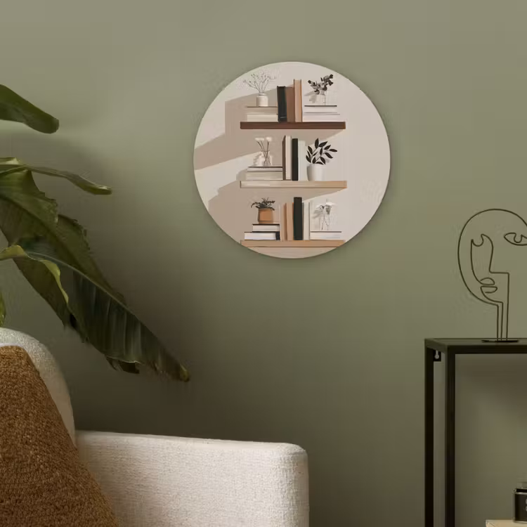 Plankjes - Boeken - Vaasjes - Planten Akoestische PET Vilt - Rond klein -sfeer2
