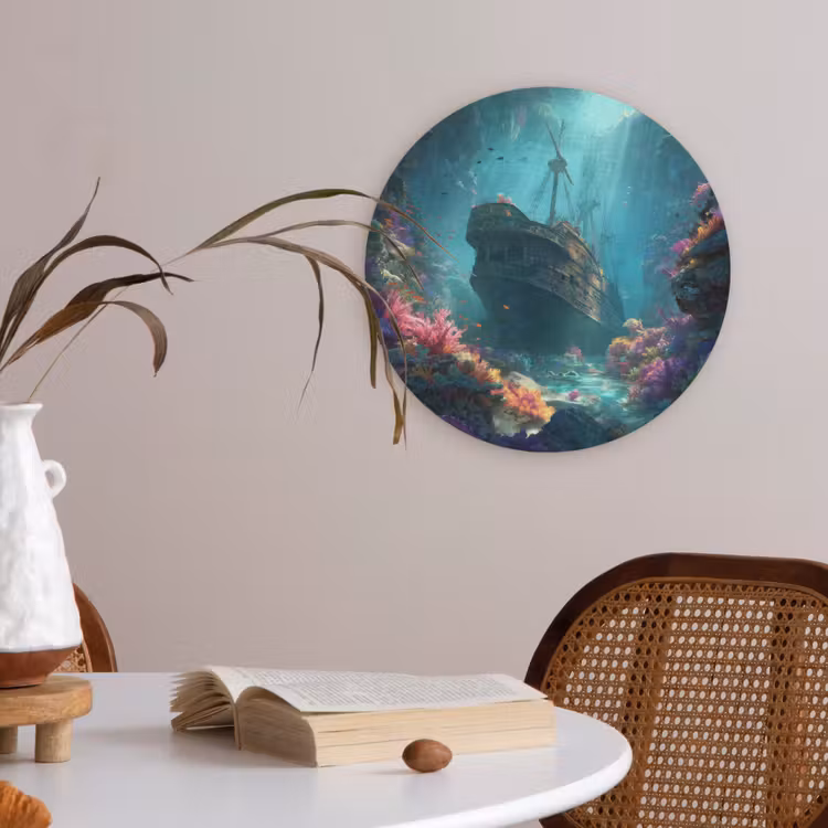 Schip - Hout - Koraalriffen - Zonlicht Akoestische PET Vilt - Rond klein -sfeer3