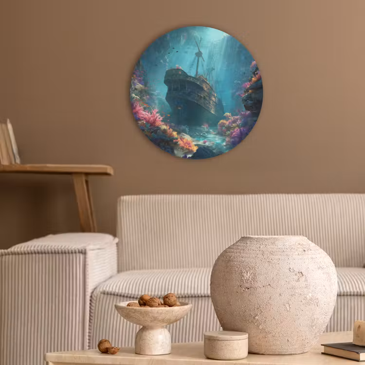 Schip - Hout - Koraalriffen - Zonlicht Akoestische PET Vilt - Rond klein -sfeer1