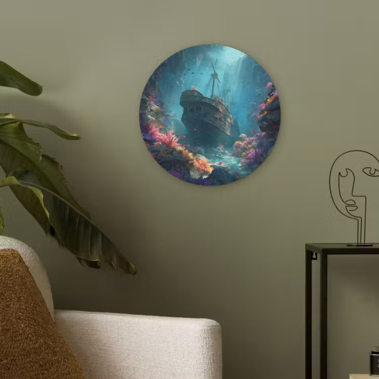 Schip - Hout - Koraalriffen - Zonlicht Akoestische PET Vilt - Rond klein -sfeer2