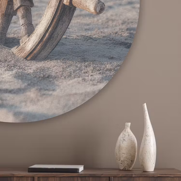 Scheepsstuur - Hout - Bruin - Zand Akoestische PET Vilt - Rond klein -sfeer5_closeup