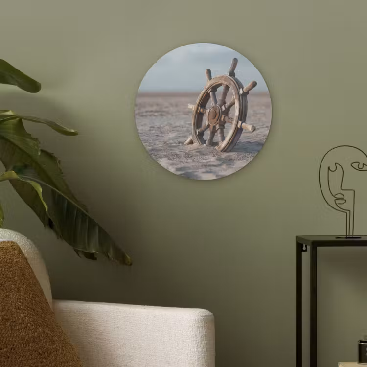 Scheepsstuur - Hout - Bruin - Zand Akoestische PET Vilt - Rond klein -sfeer2