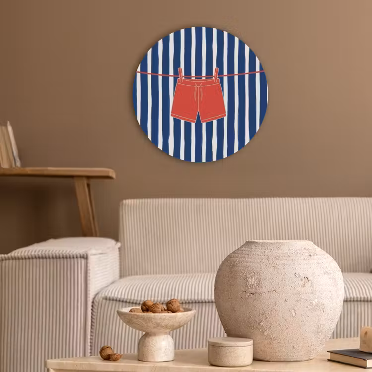 Shorts - Waslijn - Zomer - Illustratie - Rood Akoestische PET Vilt - Rond klein -sfeer1