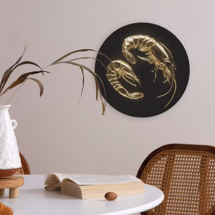 Garnalen - Zwart - Goud - Dieren Akoestische PET Vilt - Rond klein -sfeer3