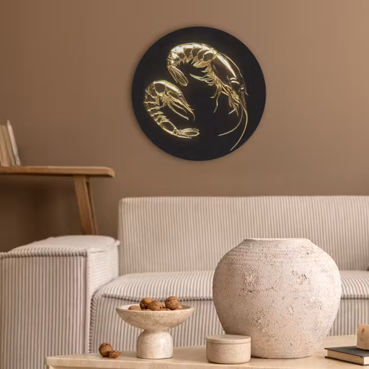Garnalen - Zwart - Goud - Dieren Akoestische PET Vilt - Rond klein -sfeer1