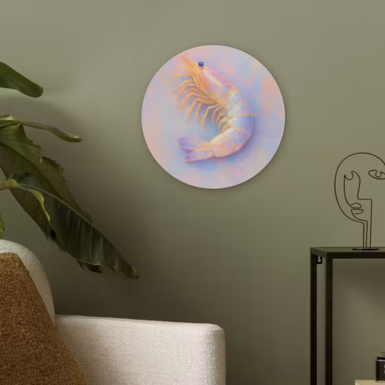 Garnaal - Subtiele structuur - Blauw - Roze Akoestische PET Vilt - Rond klein -sfeer2