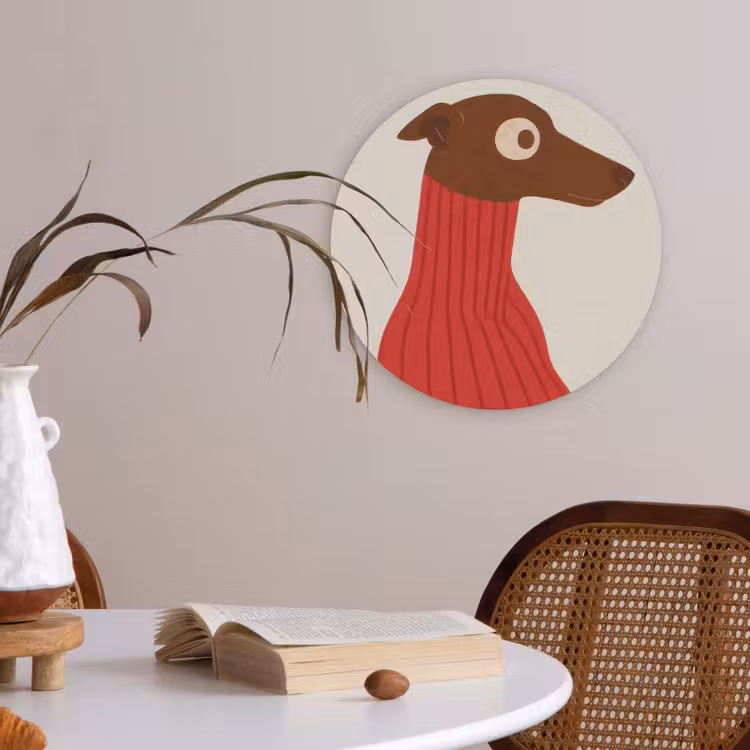 Silhouet - Hond - Trui - Rood Akoestische PET Vilt - Rond klein -sfeer3