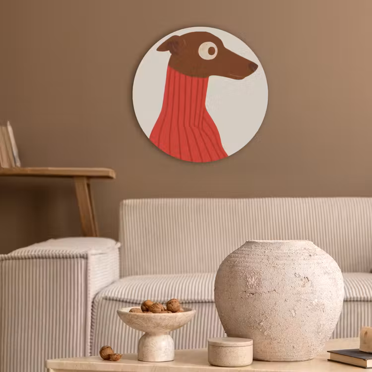 Silhouet - Hond - Trui - Rood Akoestische PET Vilt - Rond klein -sfeer1