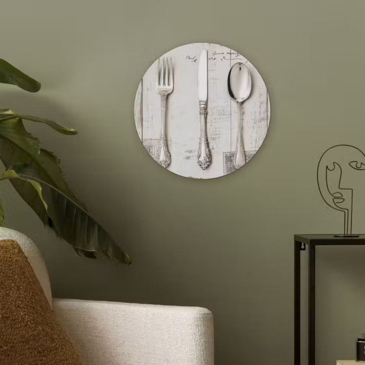 Zilver - Bestek - Hout Akoestische PET Vilt - Rond klein -sfeer2