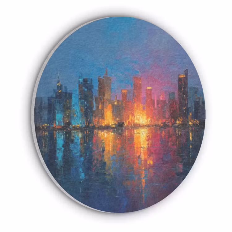 Skyline - Penseelstreken - Donkerblauw - Lichtgevend Akoestische PET Vilt - Rond klein -3d