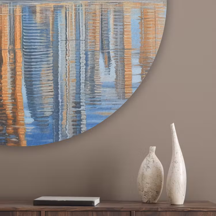 Skyline - Wolkenkrabbers - Water - Blauw Akoestische PET Vilt - Rond klein -sfeer5_closeup