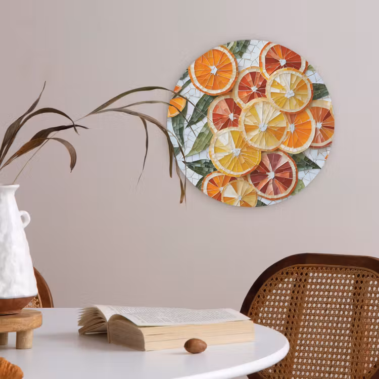 Schijfjes - Fruit - Oranje - Mozaïek Akoestische PET Vilt - Rond klein -sfeer3