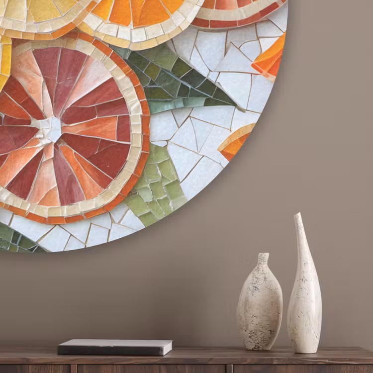 Schijfjes - Fruit - Oranje - Mozaïek Akoestische PET Vilt - Rond klein -sfeer5_closeup