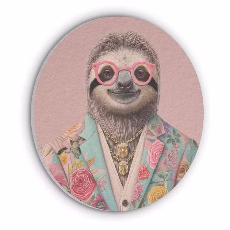 Luiaard - Bloemenprint - Bril - Roze Akoestische PET Vilt - Rond klein -3d