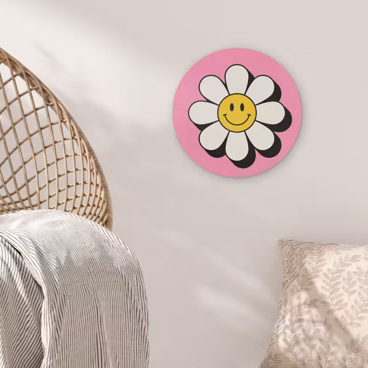 Smiley - Bloem - Roze Akoestische PET Vilt - Rond klein -sfeer4