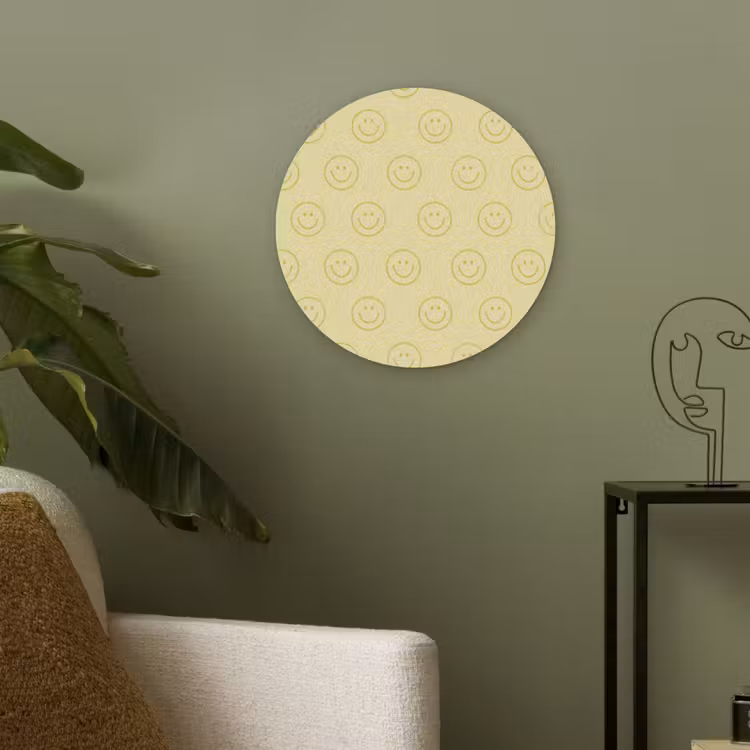 Smileys - Patroon - Retro - Zachtgeel Akoestische PET Vilt - Rond klein 838 -sfeer2